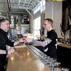 Peter Mahoney serves a pint