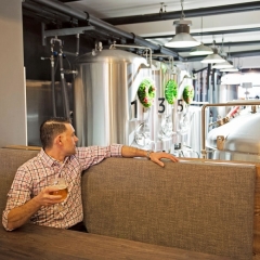 Overlooking the brewhouse at Eastbound Brewing Company