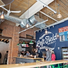 The bar at Left Field Brewery