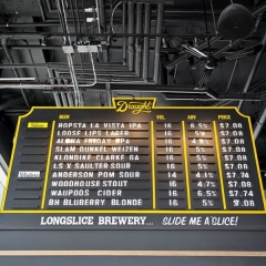 The tap list at Longslice Brewery (April, 2019)