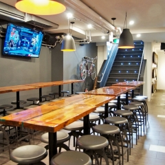 Seating area downstairs at The Six Brewing